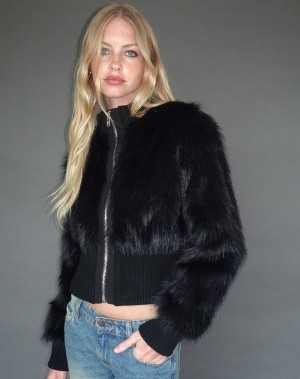 Dámské Bundy Motel Rocks Homari Shaggy Faux Fur Černé | ELI6856ZE