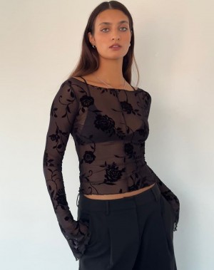 Dámské Halenka Motel Rocks Zerlin Unlined Long Sleeve Černé Růžové | ARL91LE