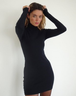 Dámské Mini Šaty Motel Rocks Yrion Turtle Neck Bodycon Černé | VPE9020IK