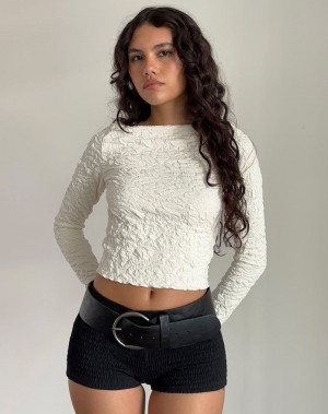 Dámské Tričko Motel Rocks Angela Textured Long Sleeve Krém Bílé | UCC2333UA