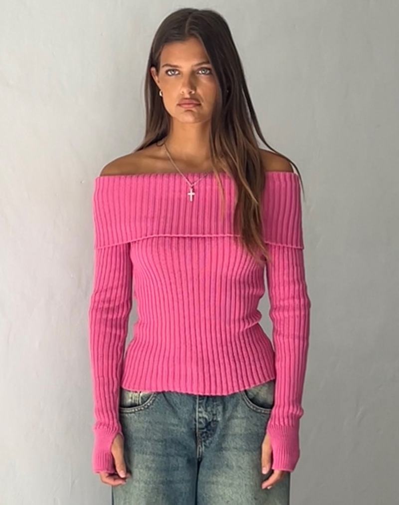 Dámské Jumpers Motel Rocks Circe Off-shoulder Long Sleeve Knit Top Růžové | RFT7490YB