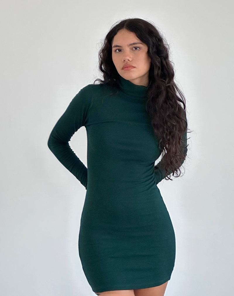 Dámské Mini Šaty Motel Rocks Yrion Turtle Neck Bodycon Zelene | VFO3783RF