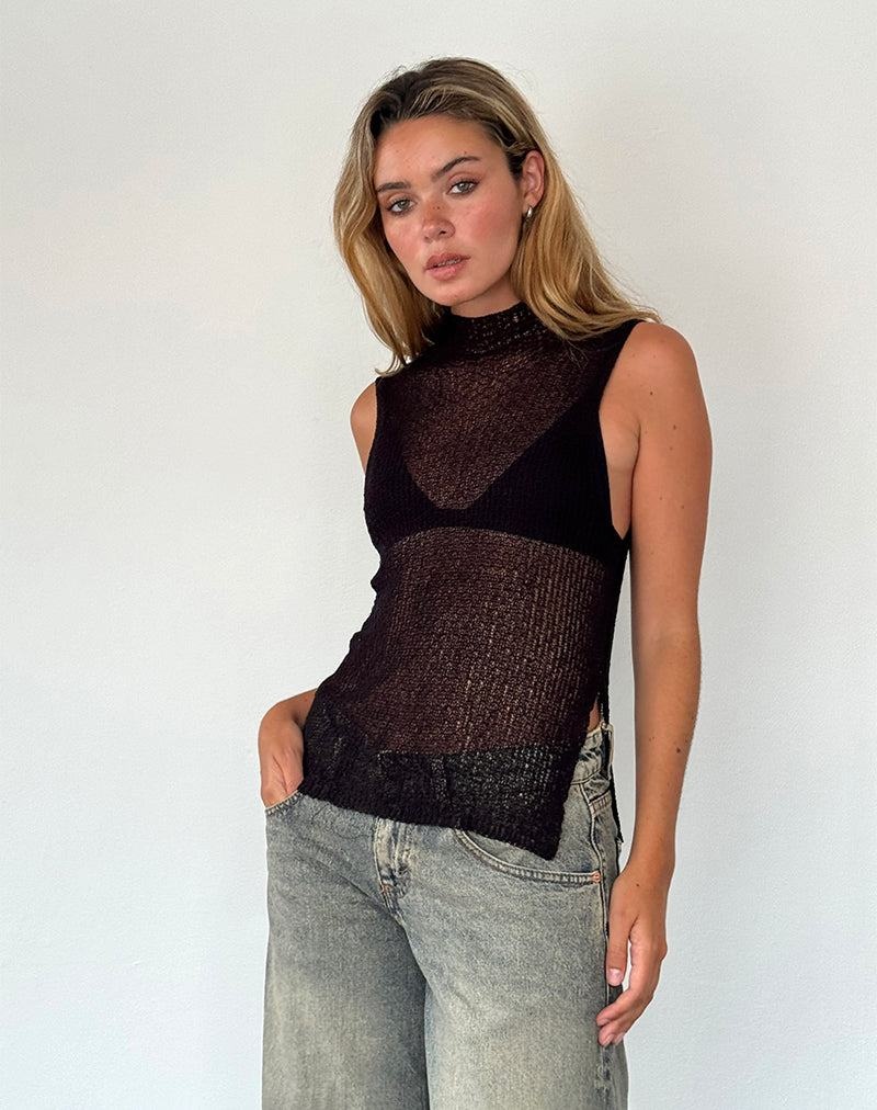 Dámské Tílko Motel Rocks Agnes Bez Rukávů Sheer Knit Černé | KBM3196BI